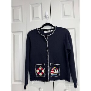 Marisa Christina Nautical Lighthouse Sweater Women's Small Navy Blue